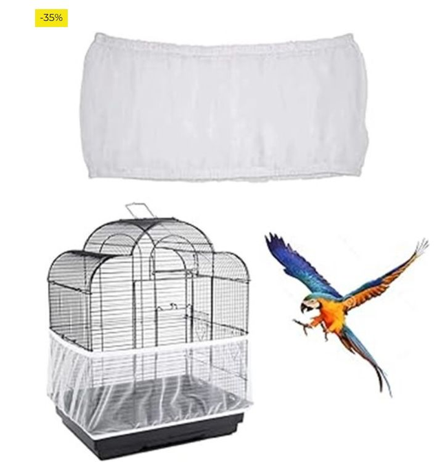 Cubierta Jaula de Pájaros,Colector de Plumas, Rejilla Jaula para Loros, Cordón Ajustable de Gran Tamaño