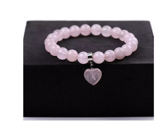 Bracelet cœur Quartz Rose 8 mm