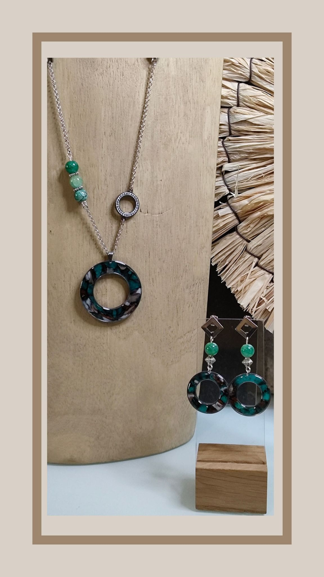 Parure faux turquoise cuivré rond 