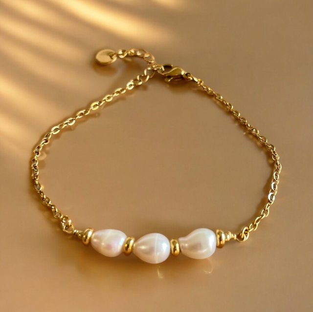 Bracelet chaîne minimaliste avec perles d'Eau Douce