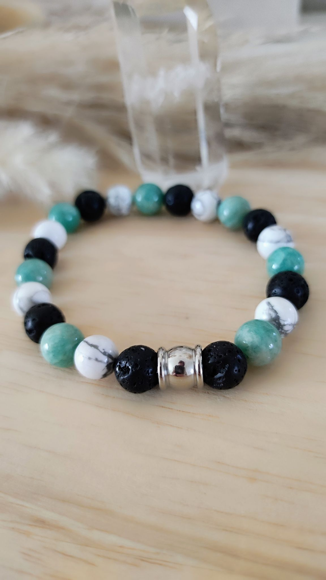 Bracelet "Lâcher prise" Amazonite, Howlite et Pierre de lave 