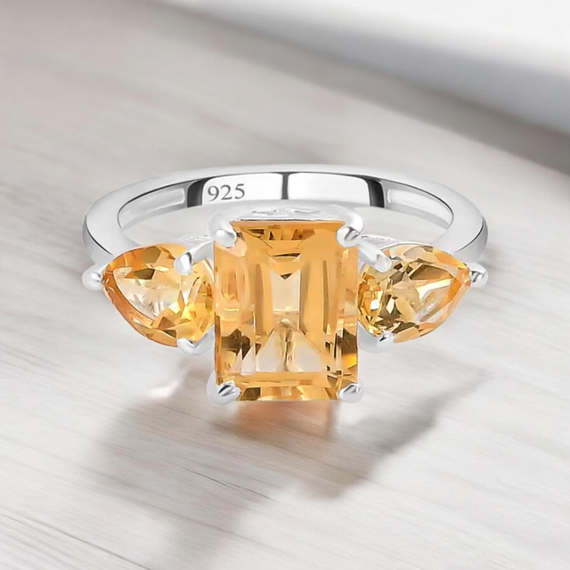 Beautiful Natural Brazilian Citrine Trilogy Ring.