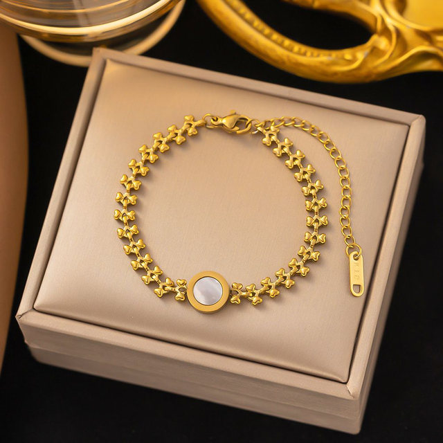 Pulseira Elo Heart Gold em Aço Inox 304 com Banho Ouro 18K - Ref. FP-3375987