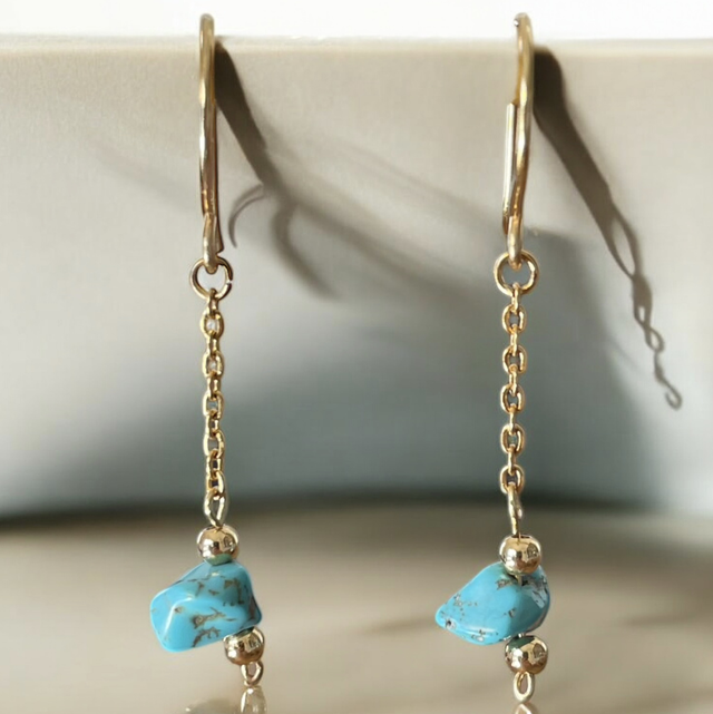 Boucles d’oreilles pendantes - Pierre turquoise 