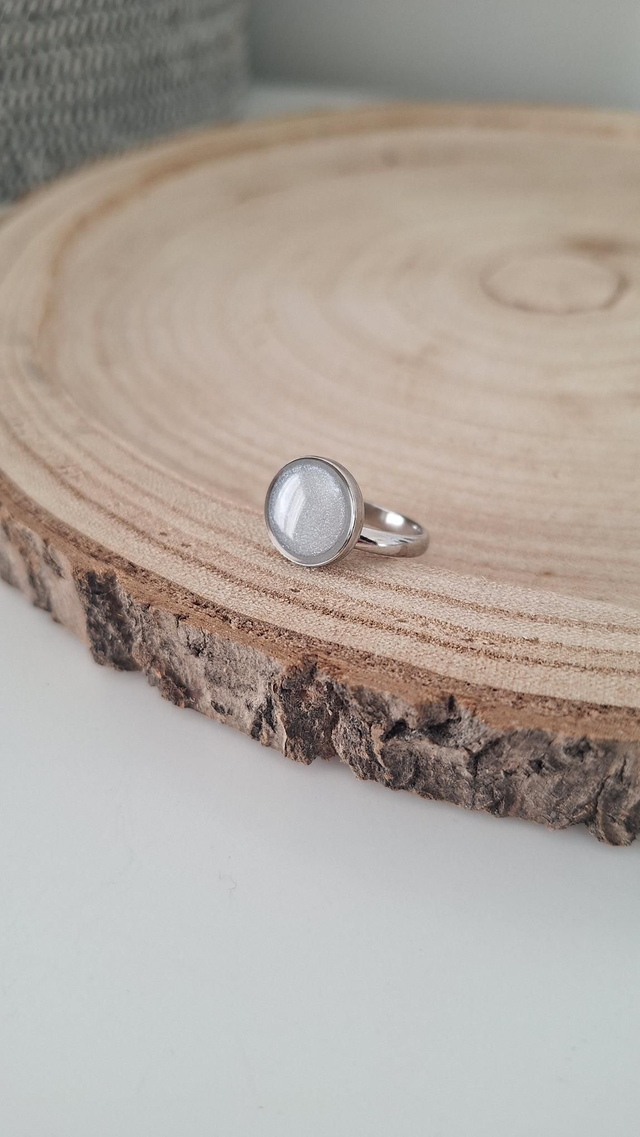 Bague argenté réglable rond blanc