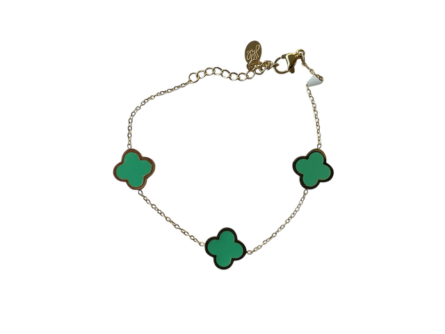 Bracelet three Colorful clovers - mint groen & goud stainless steel / 0289761-407