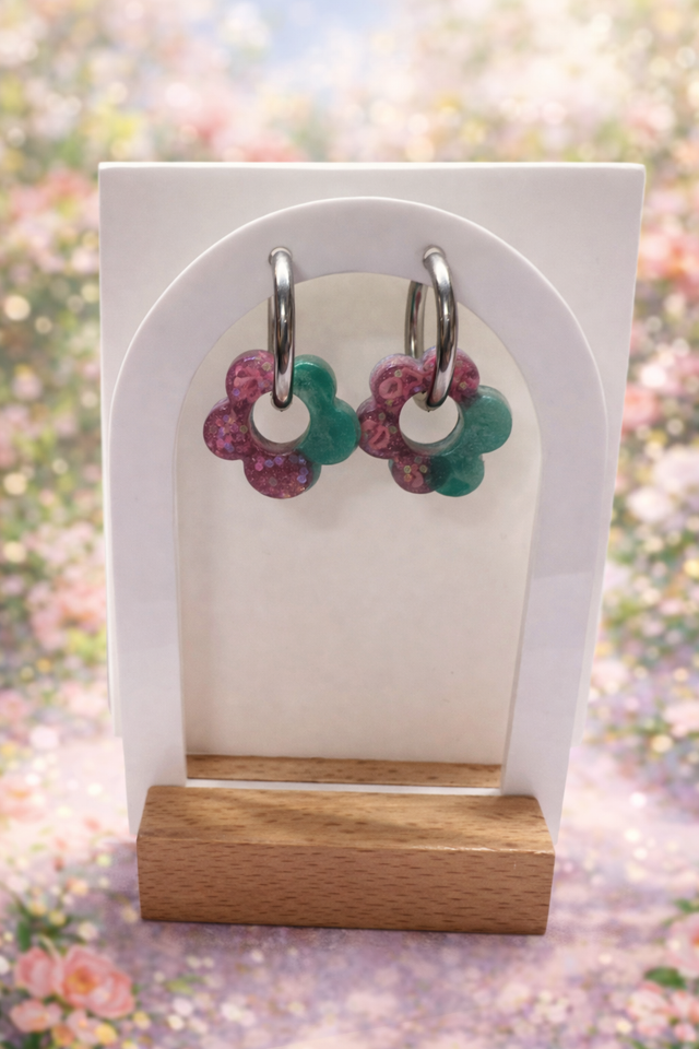 Fleurs, vertes et rose