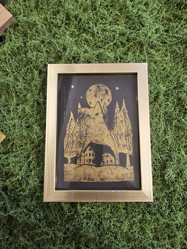 Yule cat doré sous cadre 13x18 cm 