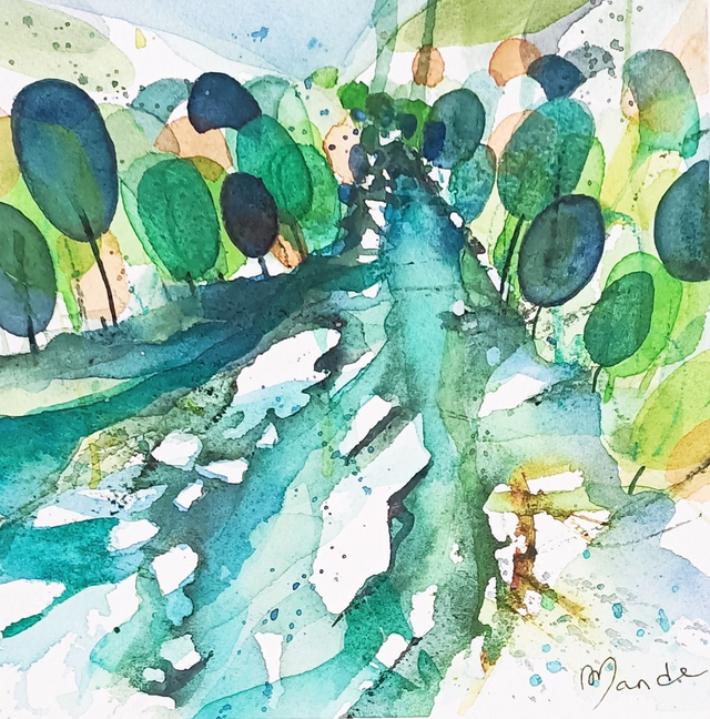Fonte des glaces - aquarelle originale 20x20cm