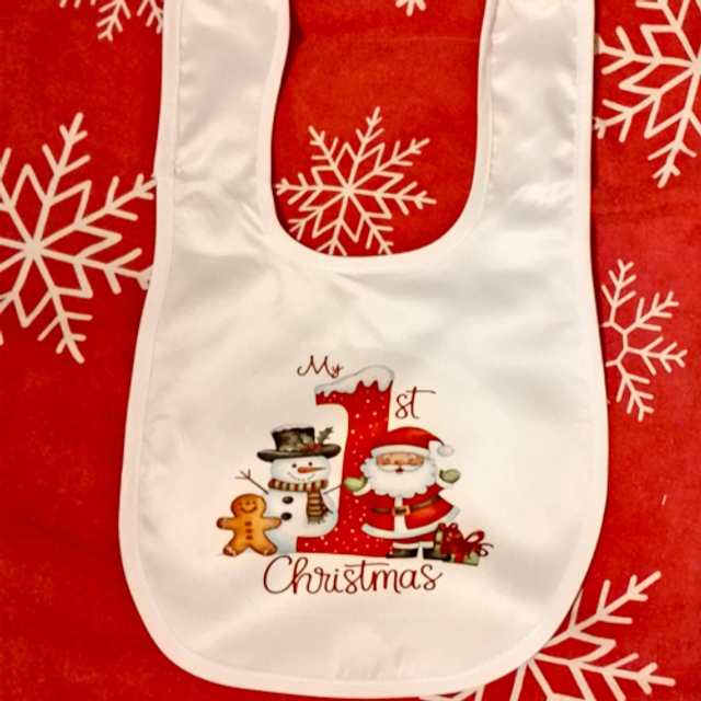 Hand Printed My First Christmas Baby Bib Velcro Fastening- Cute Festive Designs - 10 Designs for Baby's First Holiday