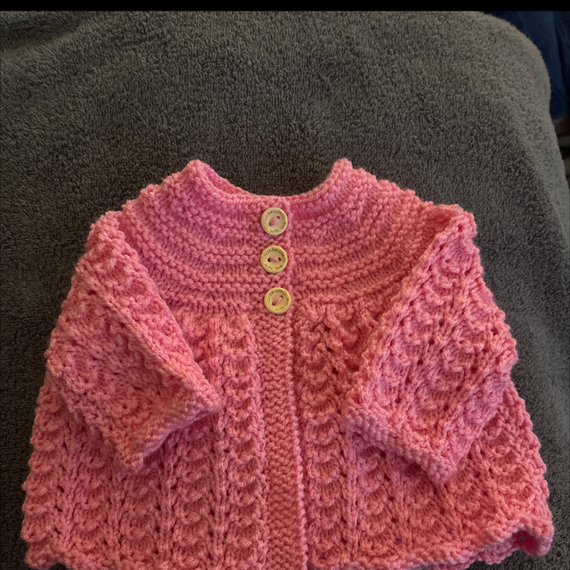 Pink matinee cardigan 0-3months 