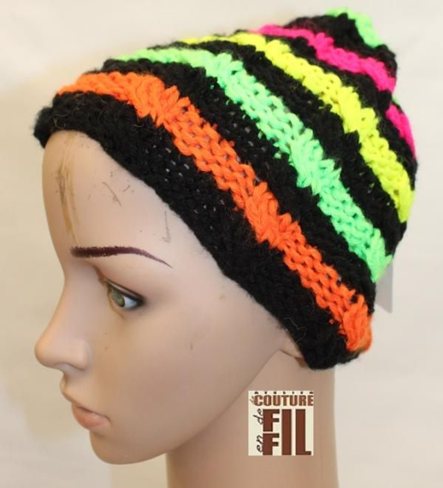 Bonnet Fluo rayé noir anis orange jaune