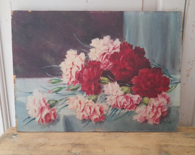 Tableau peinture à l'huile aux oeillets