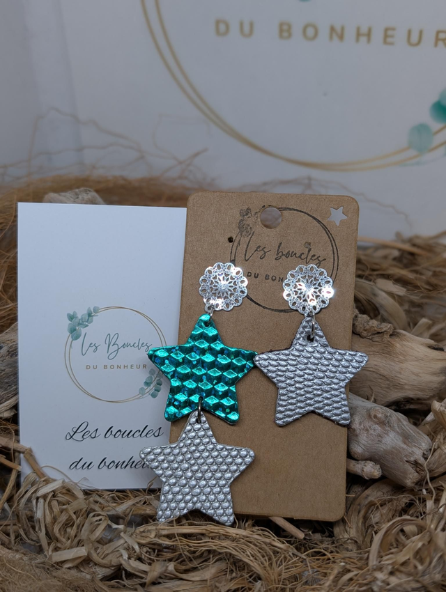 Boucles d&#039;oreilles Asymétrique Étoile vert argenté ds103