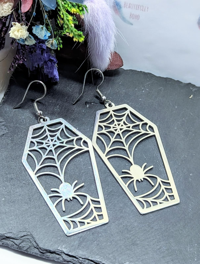 Stainless Steel Coffin Halloween Drop Earrings 