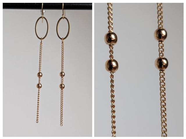 Boucles d'oreilles chaîne et ovale en acier inoxydable doré -sans nickel, pièce unique 