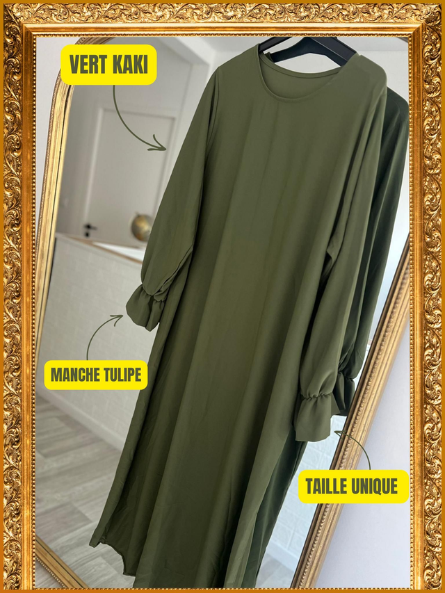 Abaya Manches Tulipe: Vert Kaki 💚