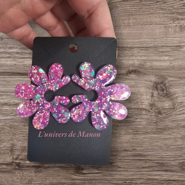 Boucles d&#039;oreilles &quot;Julia &quot; en résine et paillettes pour femme, tendance 