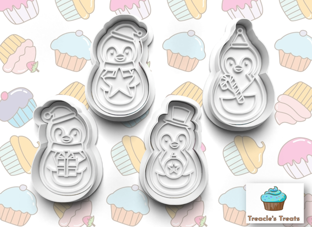Christmas Penguins Fondant/cookie stamps with cutters