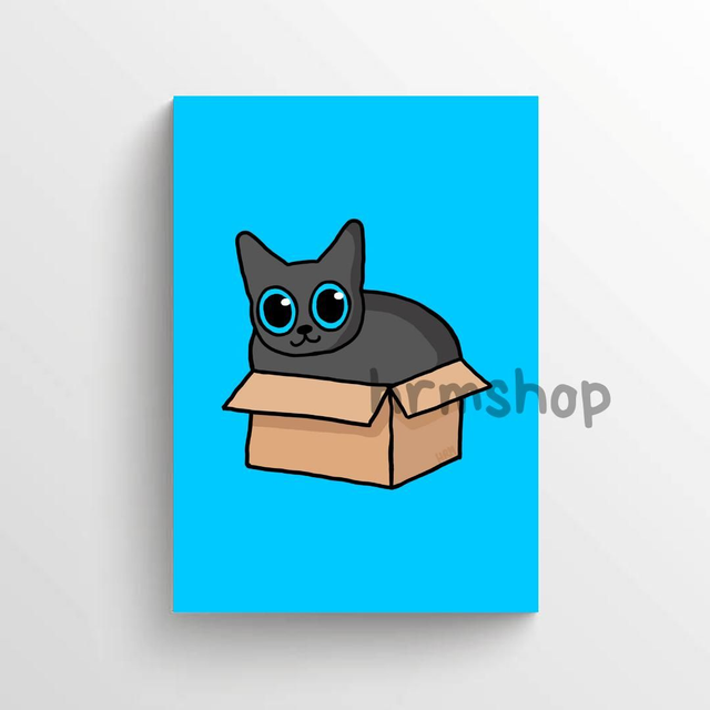 Box Cat (Blue Background) Art Print 6x4" Unframed 
