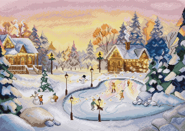 Ice Skating Counted Cross Stitch Kit by HobbyJobby