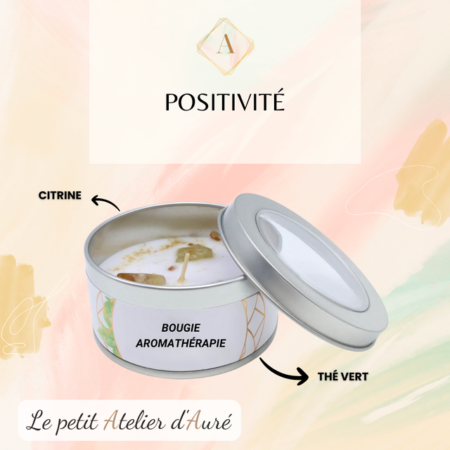 Bougie aromathérapie Positivité - Citrine &amp; Thé Vert