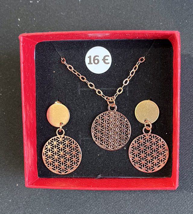 Parure Fleur de vie acier inoxydable Rose Gold