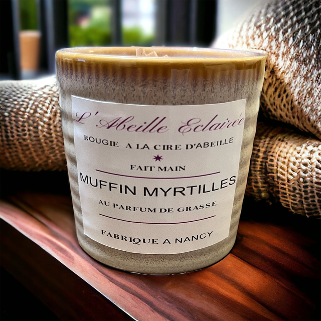 Bougie parfumée - Pot céramique -  Parfum Muffin Myrtilles 150g 