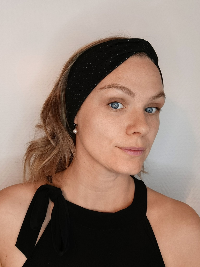 Bandeau à paillettes - noir pois argentés