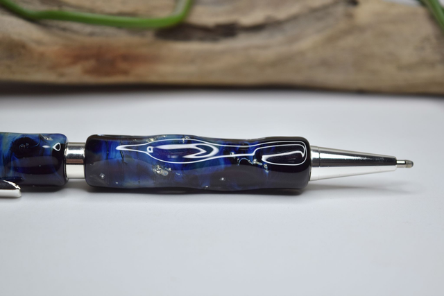 STYLO A BILLE FACETTES FIL D'ARGENT MONTURE ARGENT