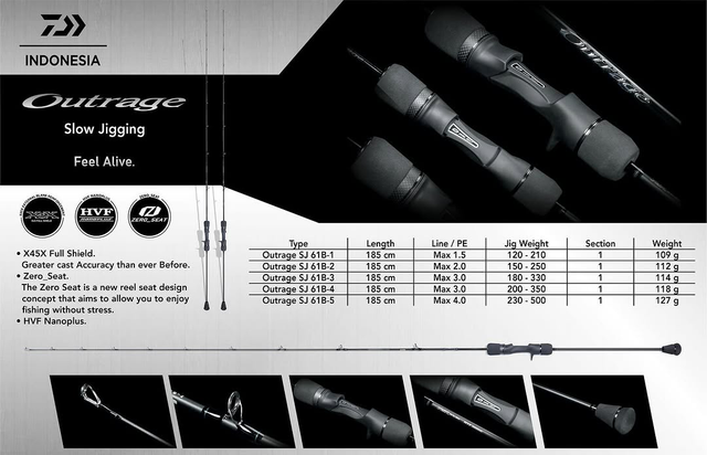 Canne Daiwa OUTRAGE SJ 61-B6 (230-500gr) 1m85