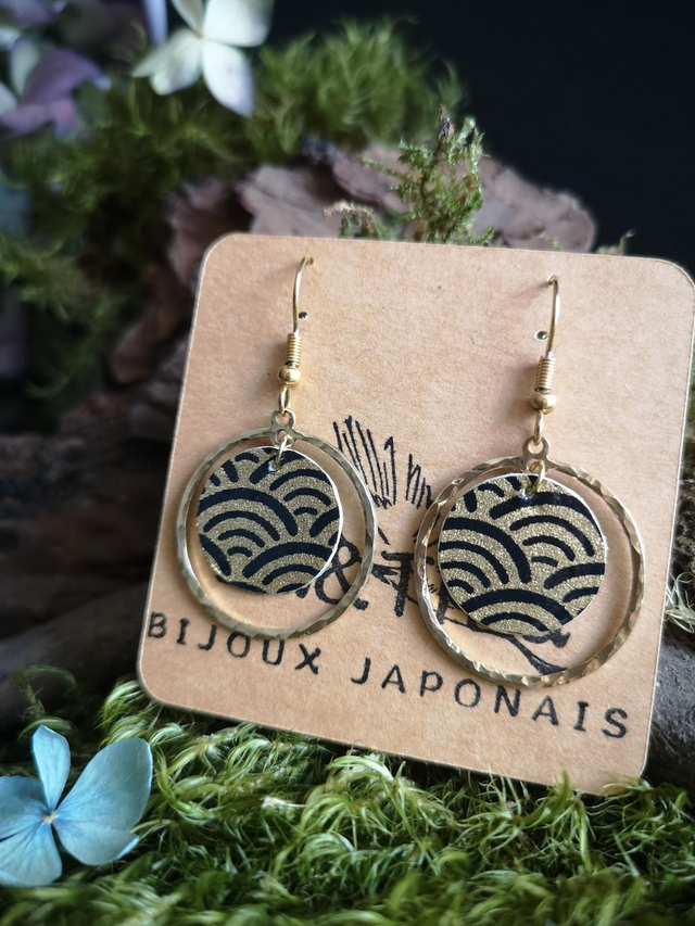 Boucles d'oreilles - crochets - papier washi - vague - cercles - La&Titia