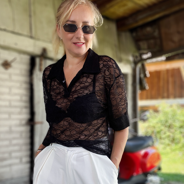 Bluse Élégance - Spitzenbluse mit Kragen
