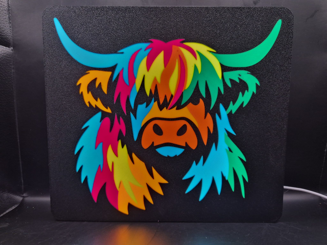 Light Up Sign Of A Colourful Highland Cow