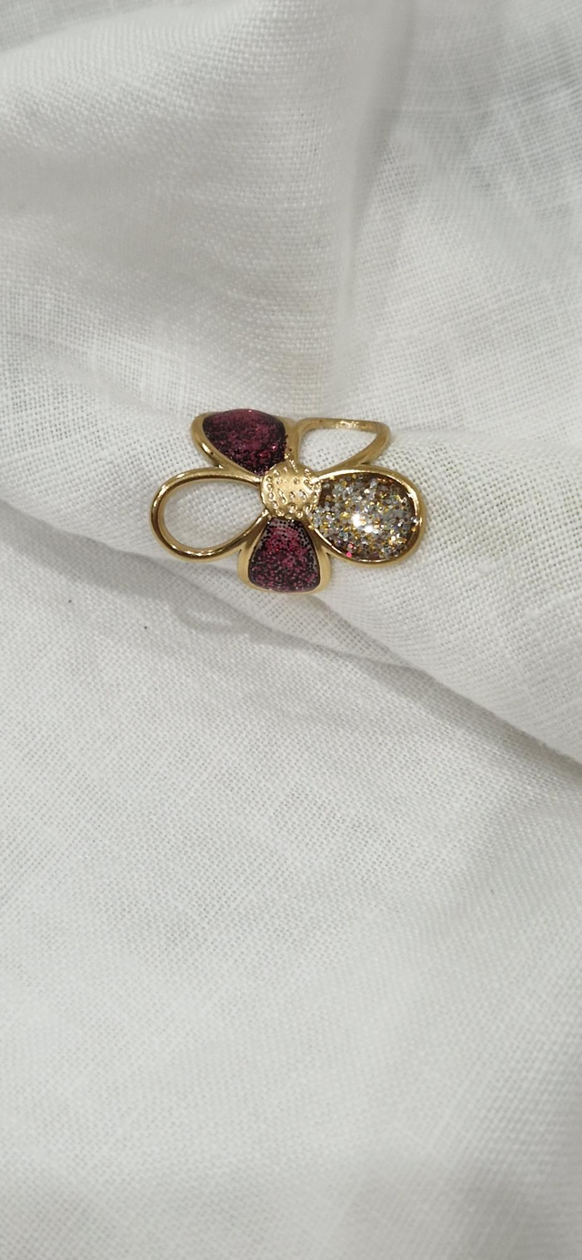 Bague fleur paillettes dorée fushia