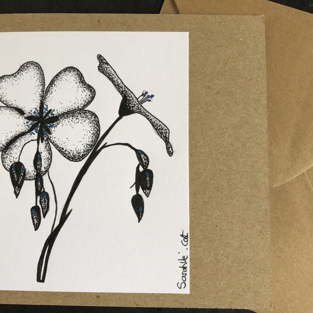Carte - fleur de lin - 13,5 x 13,5 cm - enveloppe kraft