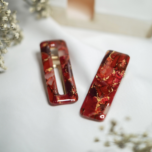 Coloris rubis - Barrette rectangle évidé