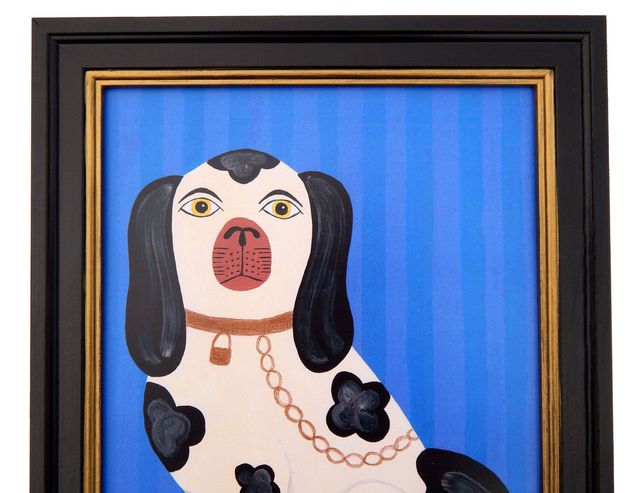 Framed Fine Art Print - Staffordshire Dog - Left Facing - Blue