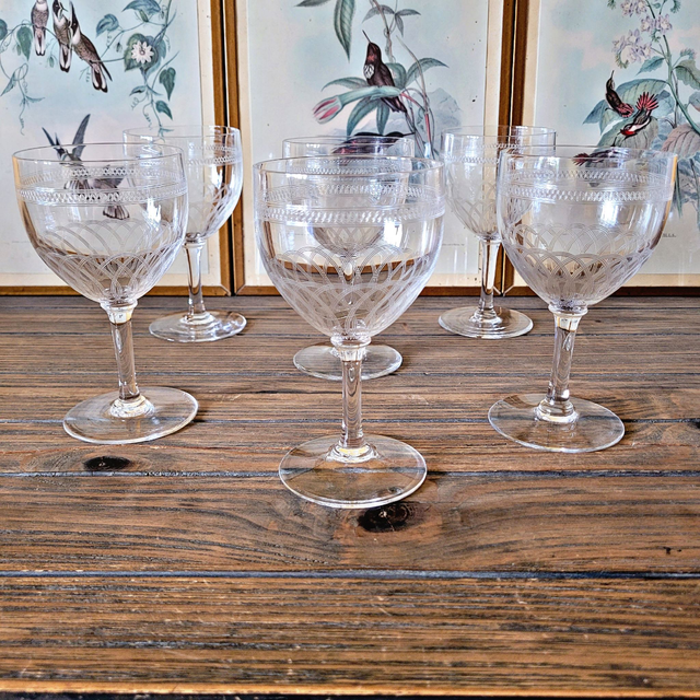 X Verres à eau anciens en cristal guilloché (lot de 6)