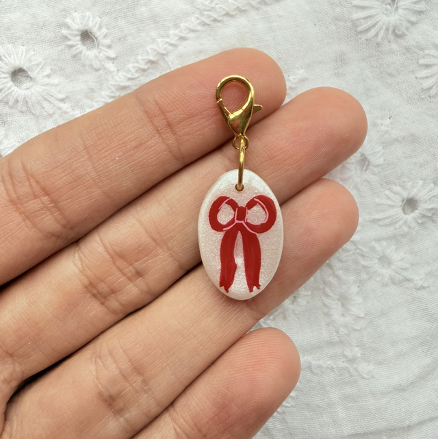 Red Bow Oval Charm