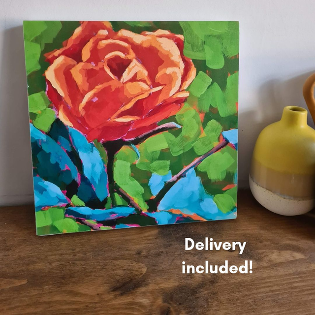 Orange Rose quality print on cradled board ready to hang