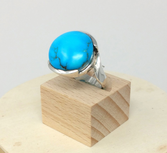 Bague pour femme cabochon turquoise rond taille 54 - 25381