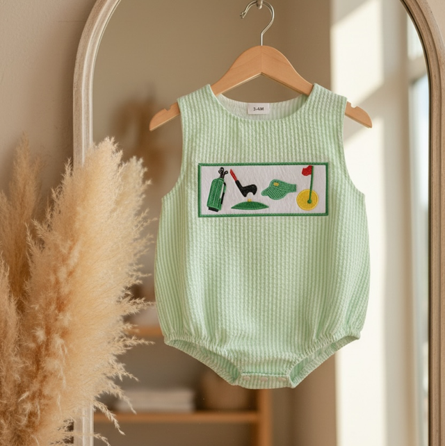 Boys Green Golf Romper
