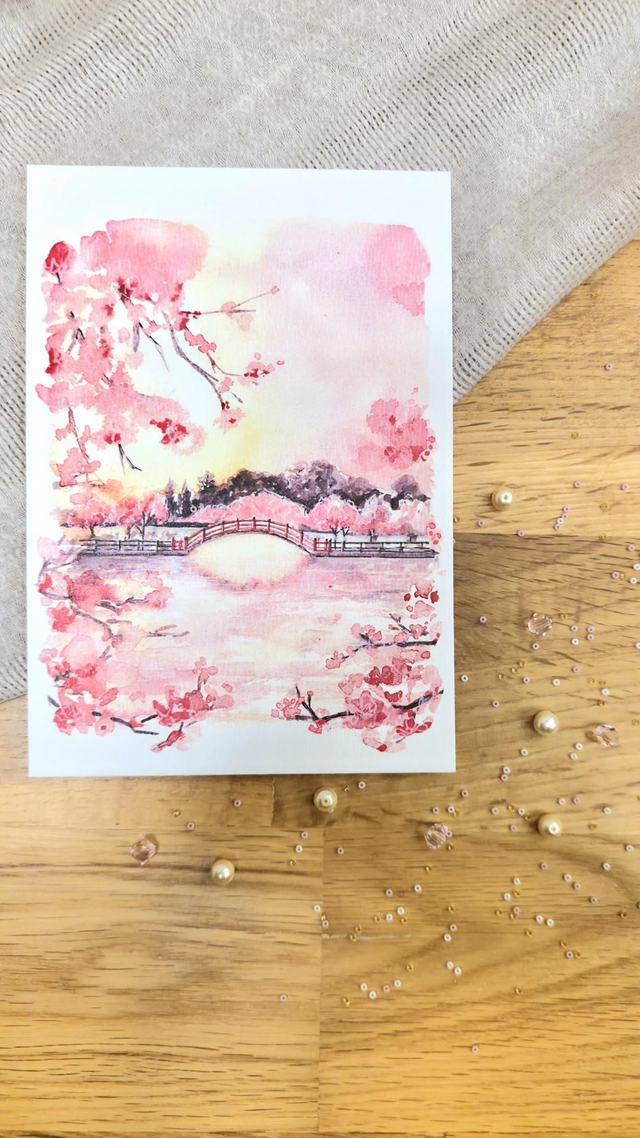 Carte Aquarelle à message Couleurs Sakura