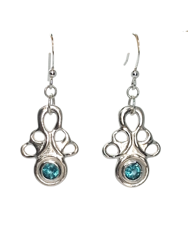 Silver teal dangle earrings