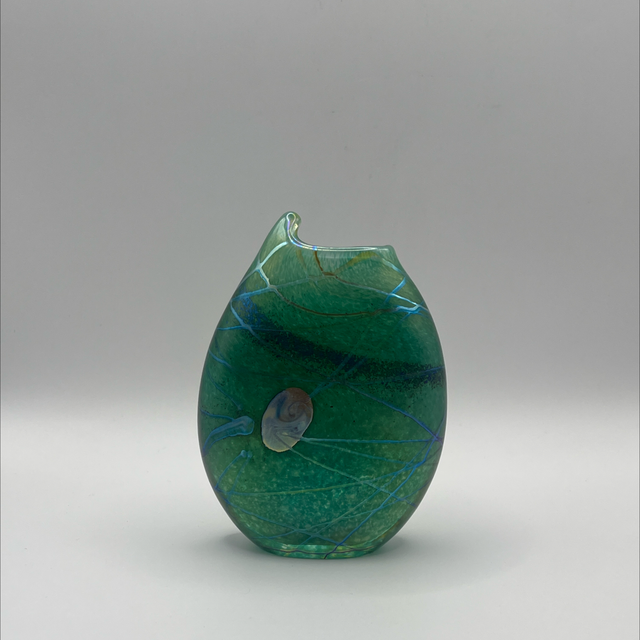 C.V. Ramsey Green Vase with Iridescent Pattern – Approx. 12cm Tall, Unsigned