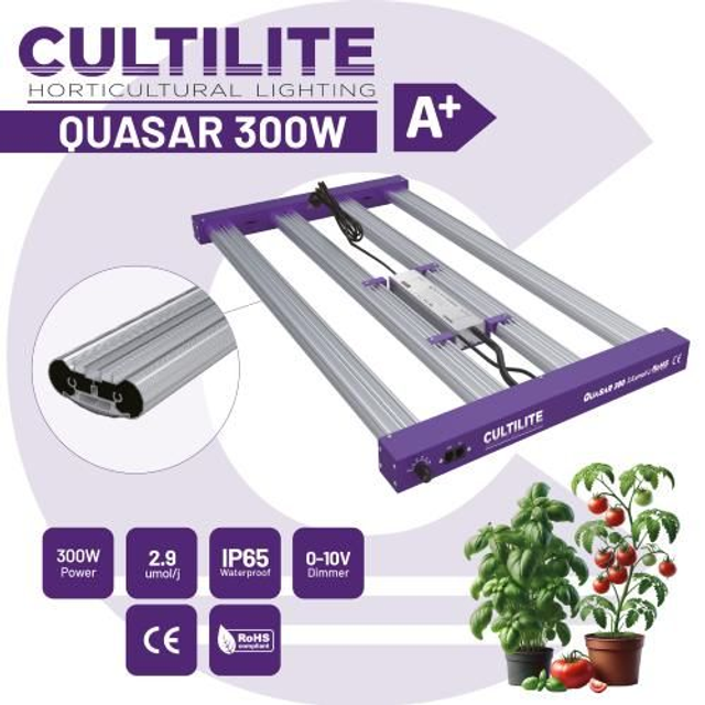 Cultilite Quasar 300 – LED Grow Light 300W | Efficienza 2.9 µmol/J per Coltivazione Indoor Professionale