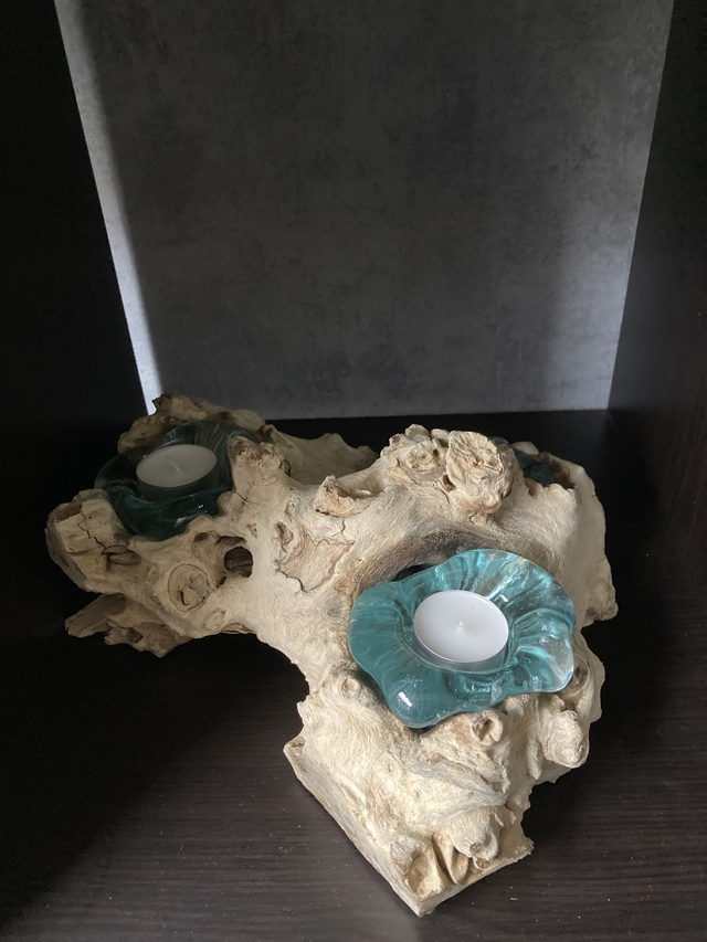 Unikat Teelichthalter auf Teakwurzel 3 fach Nr. 3953