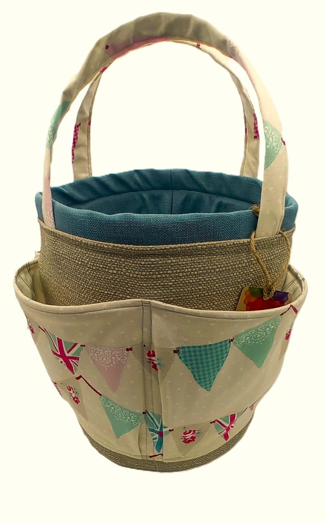 Large Bucket Bag Bunting Print for Hobby Crafts Knitting Crochet and Multipurpose Storage