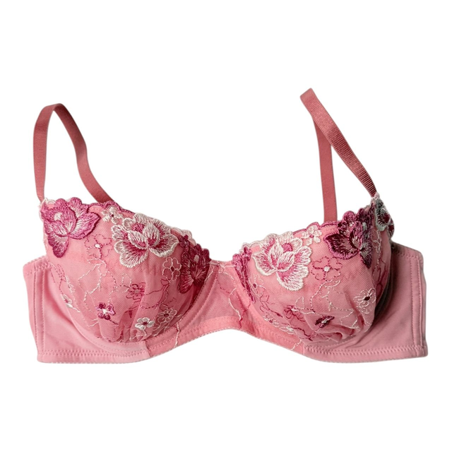 Guava pink floral embroidered Japanese Bra UK 34B   